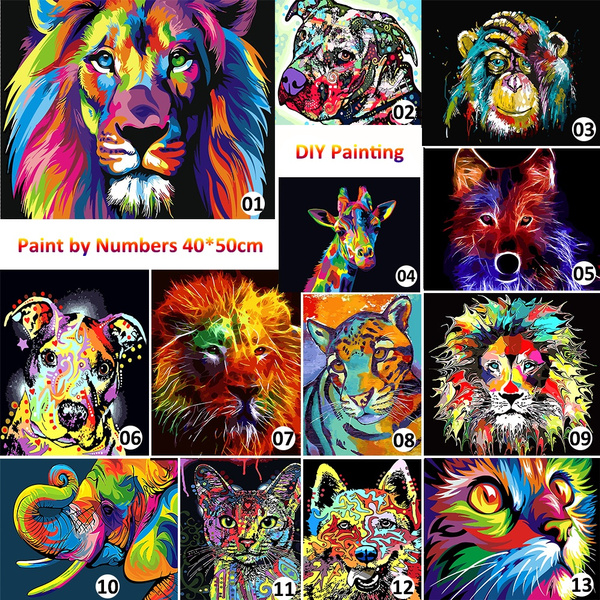 Lion Animal Canvas Picture Oil DIY Paint Set by Numbers Kits for Adults Painting 