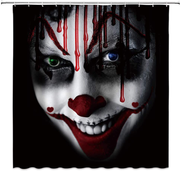 Vampire Clown Shower Curtain Halloween Decor Killer Jester with Heavy  Makeup Weird Smile Flowing Blood from Head Horror Scary Scene,Black White  Red 60x70 Inch | Wish