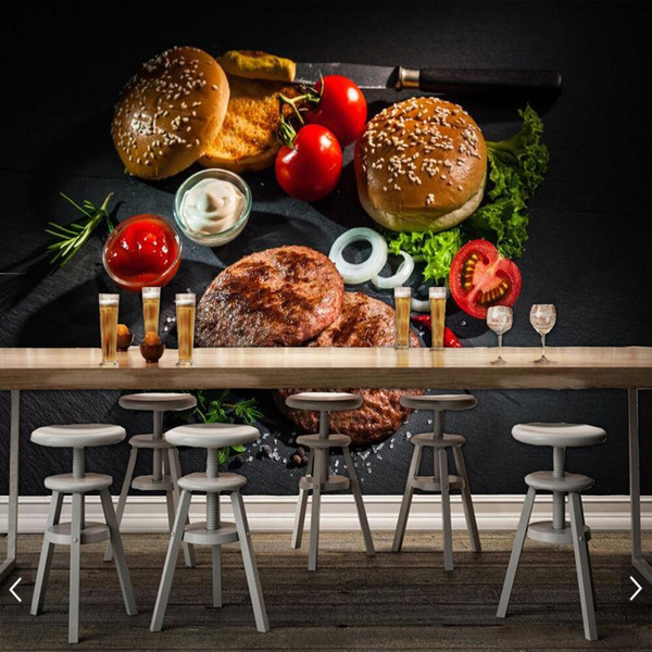 Roast beef patties and hamburger food 3d wallpaper papel de parede,fast food  shop kitchen restaurant bar custom mural | Wish