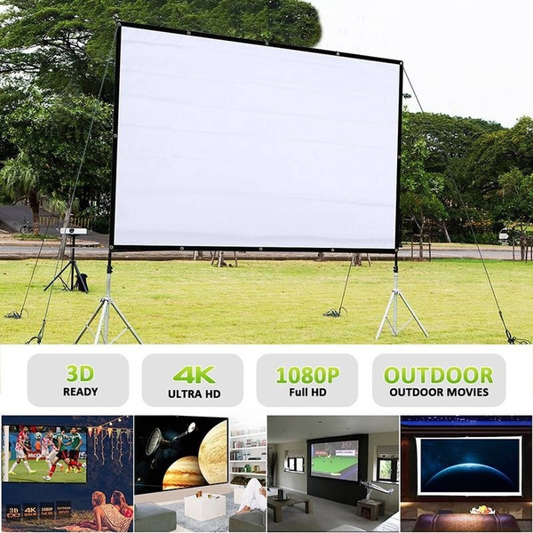 Support Rear Projection 120inch Projector Screen CFTech 120 inch Portable Projection Screen 16:9 Foldable Movies Screens Anti-crease for Home Private Theater Outdoor Indoor Party 