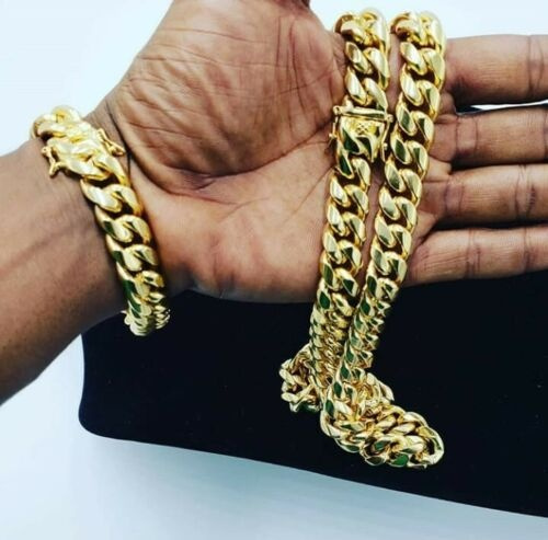 Gold plated cuban link chain with sale box lock