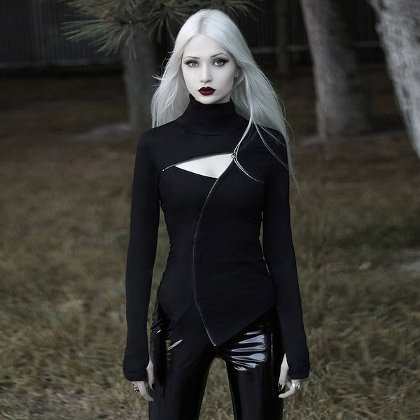 Gothic Casual Female Loose Punk Style Zipper Irregular Hoodie Hip Hop Warm  Sweatshirt Top Winter Women Clothes