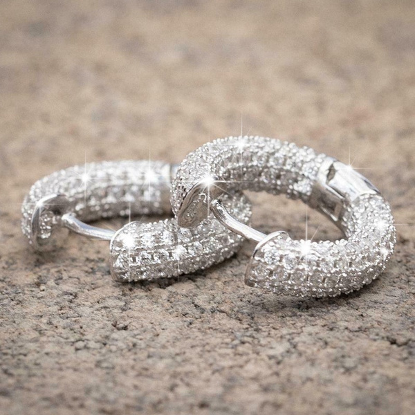 silver diamond small hoop earrings