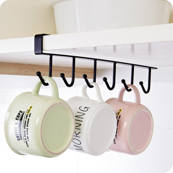 6 Hooks Kitchen Cupboard Cabinet Hanging Rack Metal Storage Hanger Organizer