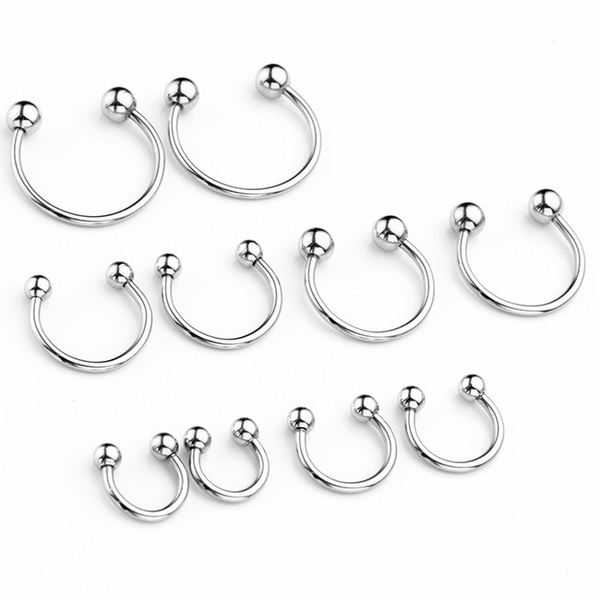10Pcs Steel Horseshoe Bar Lip Nose Septum Ear Ring Stud Body Piercing Jewelry 