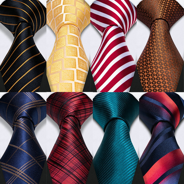 Cool Tie for Men 8 Styles Woven Plaids Check Striped Silk Necktie Hanky ...