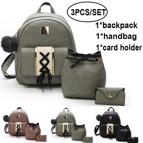 3Pcs SET Women bag Backpack Girl School Shoulder Bag Rucksack Canvas Travel Bags 