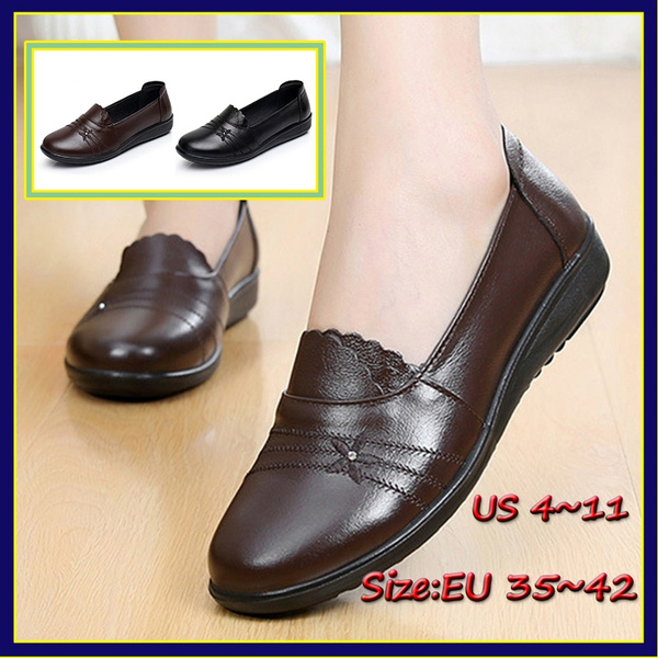 Plus Size 41 42 Female Flats Leather Loafers Casual Shoes Women