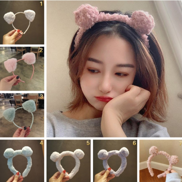 Korean Style Bear Ear Hair Ball Hair Band Cute Women Girls Hair Accessories  | Wish