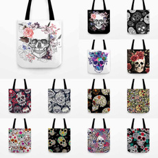 Shoulder Bags, Flowers, Capacity, skull