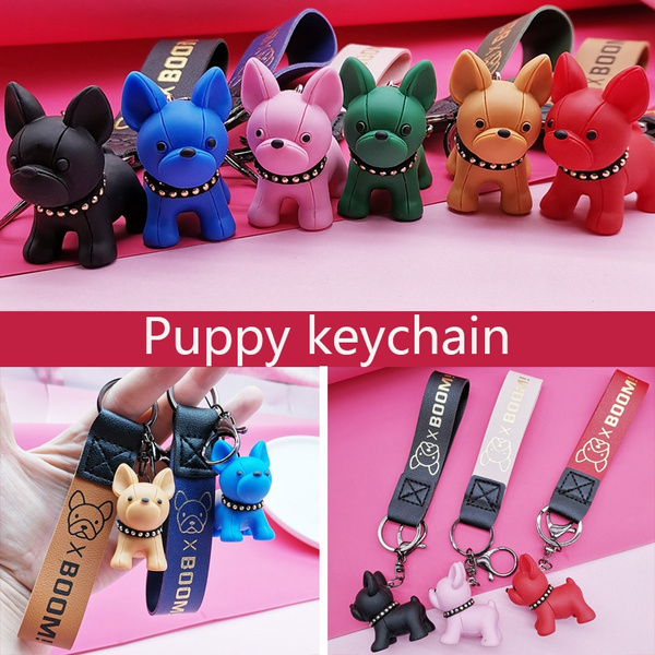 Cheap French Bulldog Keychain PU Leather Dog Keychains for Women