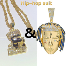 Party Necklace, hip hop jewelry, gold, Rhinestone