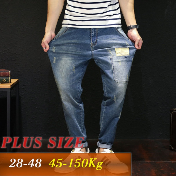 Jeans Trousers Loose Straight Jeans Long Trendy Trousers Plus Size Men's  Jeans Oversize 28-48 Loose Denim Jeans