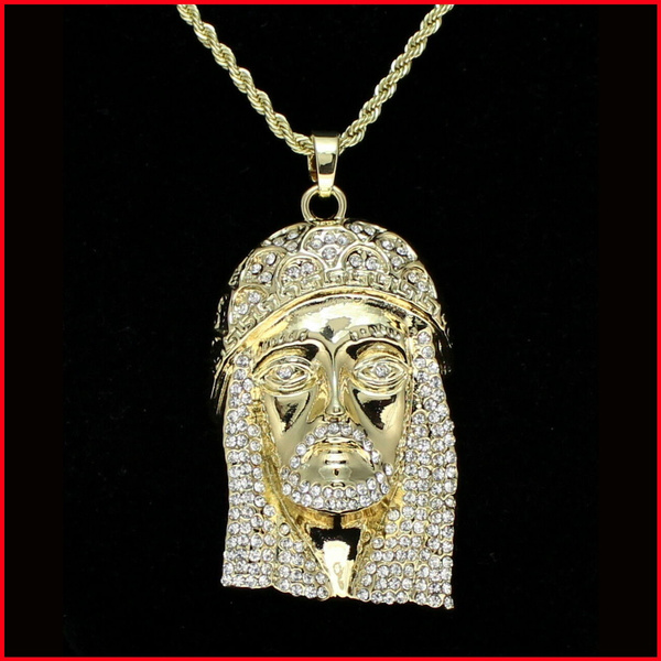 14k Gold Plated Large Iced Jesus Piece 