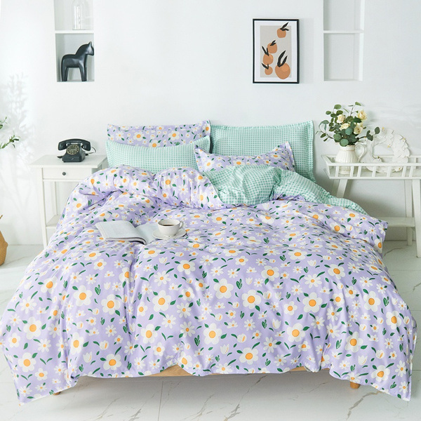 White And Yellow Flowers Duvet Cover, Green Bedding King Size
