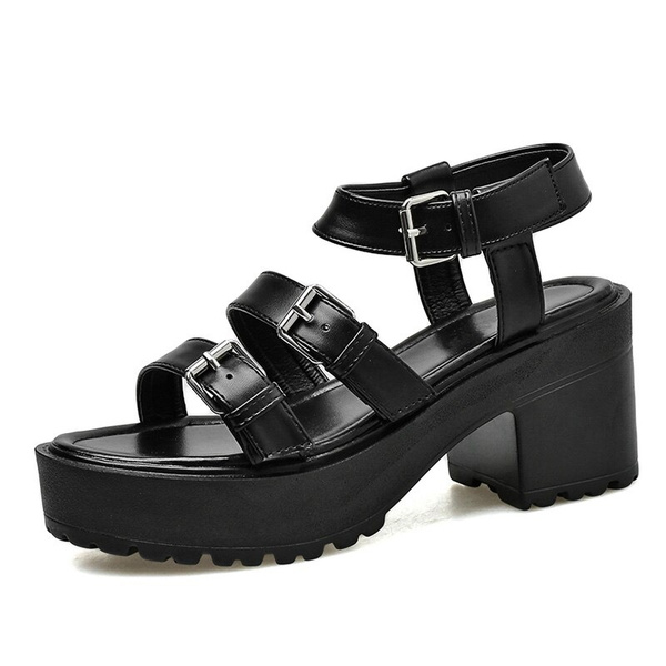 haoricu Gladiator Sandals for Women Flat,Platform Sandals Chunky Heel Y2k Ankle Strap Slingback Sandals 70s Retro Sandal 