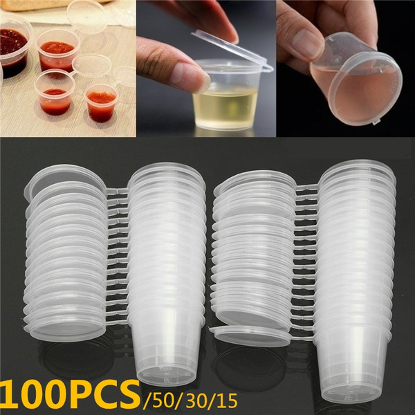 50/100pcs Small Plastic Sauce Cups Food Storage Containers Clear Boxes Lids 