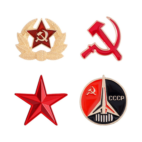 Vintage USSR red star pin sickle and hammer brooch Soviet Communism badge men...