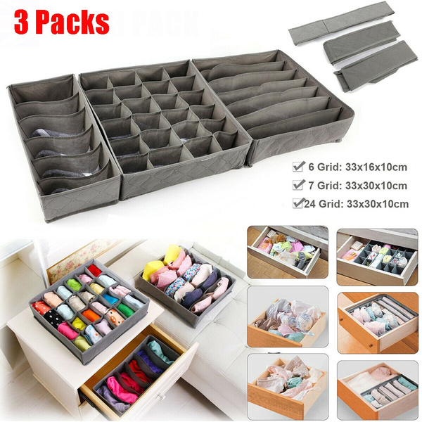 3 Pack Storage Drawer Organiser Storage Box Tidy Socks Bra Tie Underwear Divider 