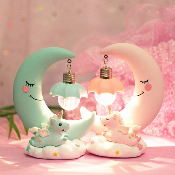 Cute Unicorn Moon Girl Room Lamp, Cute Baby Girl Lamps