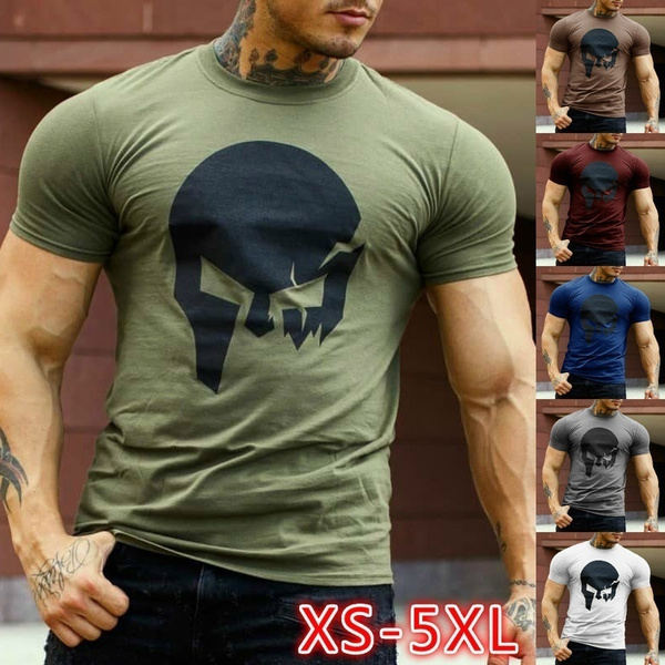 Summer Men Fashion Short Sleeve Cool Tee Shirt Gym Skull Graphic Print Bodycon T-shirt Fitness Sport Shirt Cotton Bodybuilding Muscle Shirt Workout Tee Colors Plus Size | Wish
