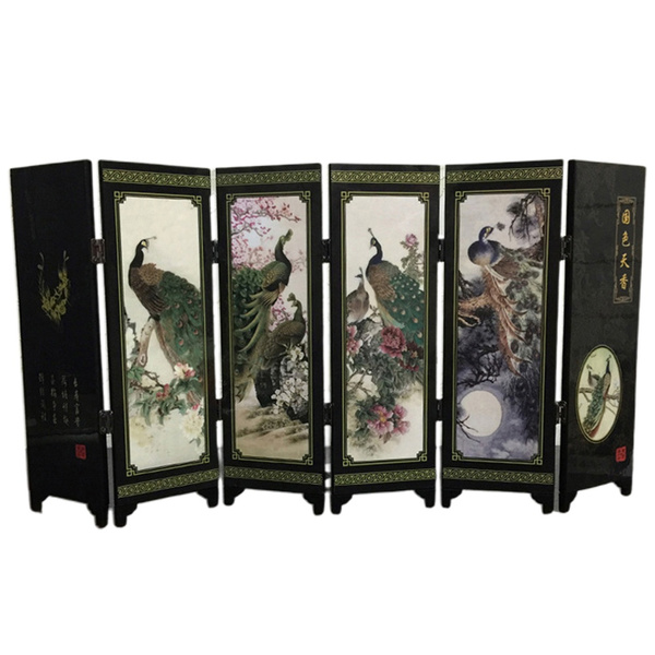 Chinese Style Wooden Decorative Screen 6-Panel Peacock Folding Screen ...