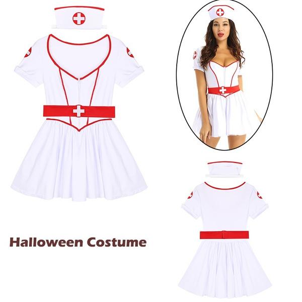 Women's Naughty Nurse Costume Sweetheart Uniform Tutu Dress Halloween Party Outfit Wish