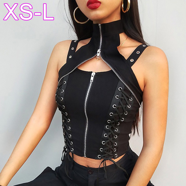 Women Sleeveless Sexy Blouse Zip 