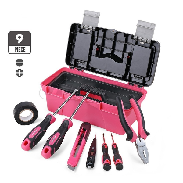 Pink Tool Set 9 Piece Household Hand Tools 