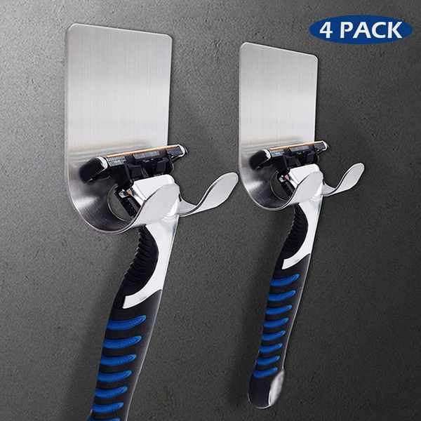 Holder for Shower, Shaver Holder Hanger Wall Adhesive Hooks Steel-4 Packs