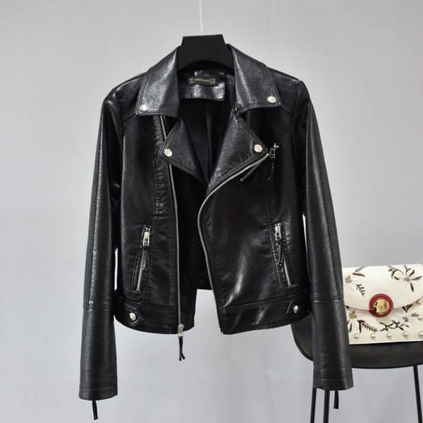 New Women Black Leather Jacket Casual Ladies Jackets Coats Female ...