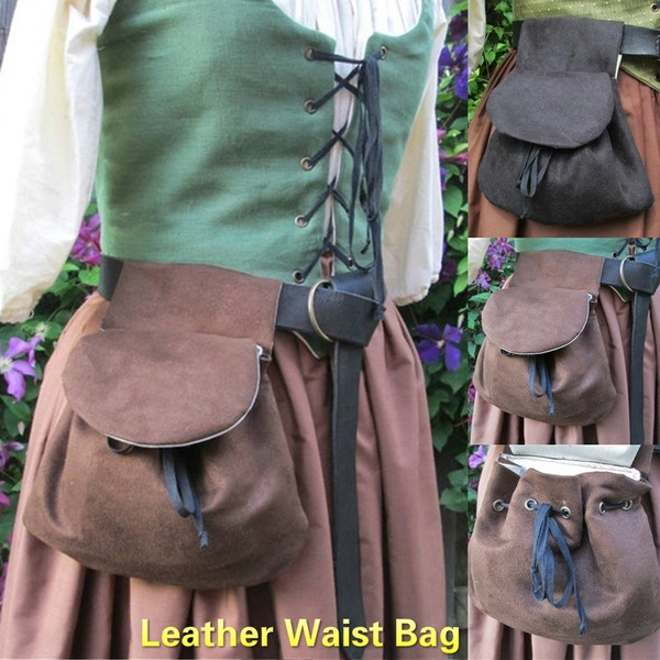 Women Medieval Steampunk Pu Leather Hip Belt Festival Pocket Viking Waist  Bag