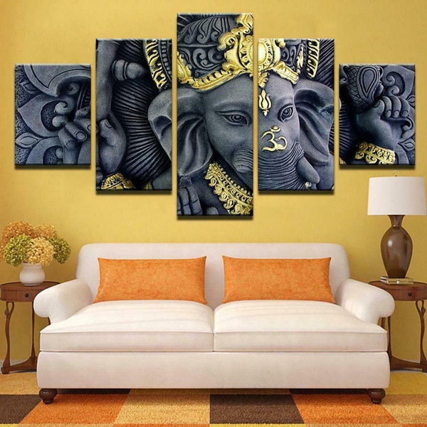 Ganesh Statue East Indian Hindu Painting No Frame 5 Piece Canvas Wall Art Wish - East Indian Home Decor Ganesh Statue East Indian Hindu Painting No Frame 5 Piece Canvas Wall Art Wish - East Indian Home Decor