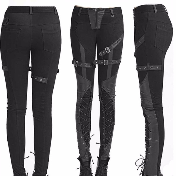 Devil Fashion Steampunk Vintage Spliced Pants Women Punk Rock Black Trousers   eBay