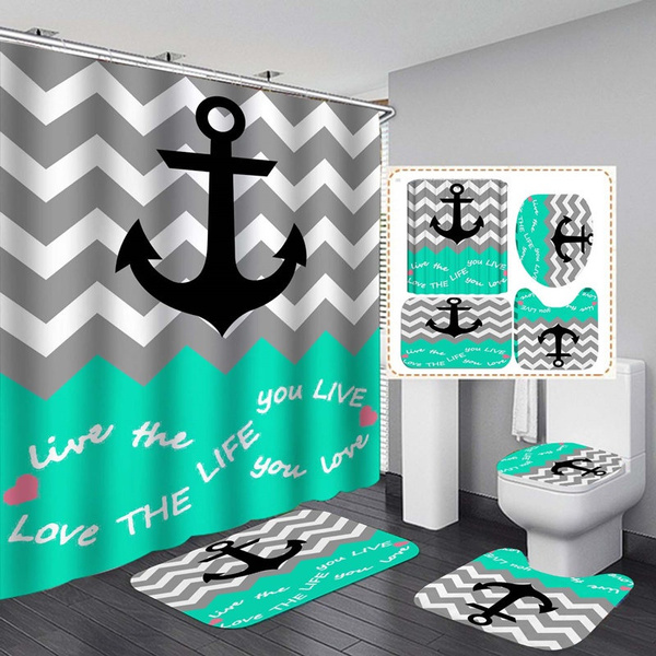 Nautical Anchor Shower Curtain Bath Mat, Nautical Bathroom Rug Sets