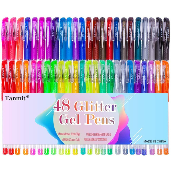 Glitter Gel Pens 48 Colors Glitter Markers Fine Point Colored Gel Pen Set  for Adult Coloring Book Doodling Crafting Scrapbooking Drawing Painting