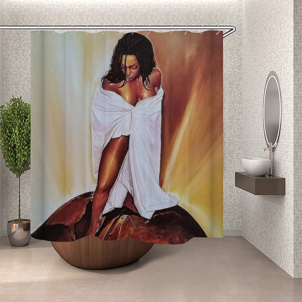 Afro Y Lady Bathroom Shower Curtain, Black African American Shower Curtains