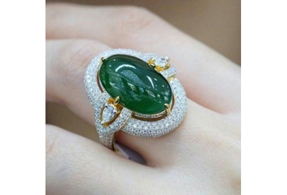 925 silver ring, rhombus with dark green eye and clear rim | Jewelry Eshop