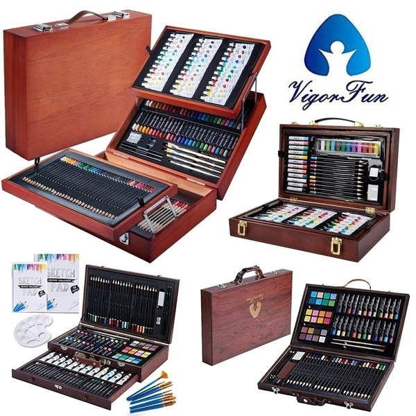 Wood Color Charcoal & Colored Pencils Vigorfun Art Set in Wooden Case Acrylic & Watercolor Paints with Soft & Oil Pastels Watercolor Cakes and Tools Water Color Sketching