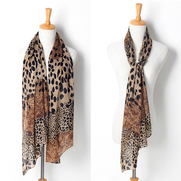 Fashion Women's Long Soft Wrap Lady Shawl Silk Leopard Chiffon Scarf 