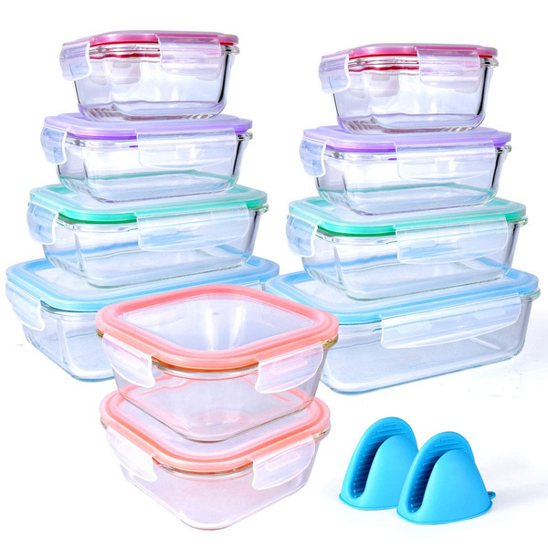 Glass Food Storage Containers Airtight Lids Microwave/Oven/Freezer