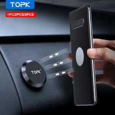 TOPK 360 Free Rotation Magnetic Car Phone Holder Stand Universal Flat Stick-on Dashboard Holder +Metal Plate 