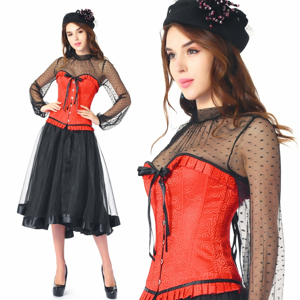 Sexy Women's Gothic Victorian Steampunk Corset Dress Vintage Overbust  Corsets and Bustiers with Skirt Party Halloween costume - AliExpress