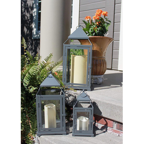 Gray Pebble Lane Living Rust Resistant Hanging Brady Candle Lanterns Set of 3 