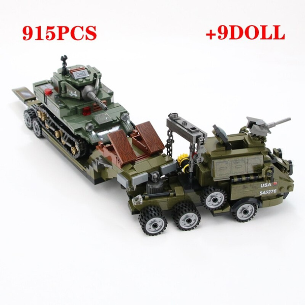 Military US Army dragon heavy Trailer Stuart tank Building Blocks ...