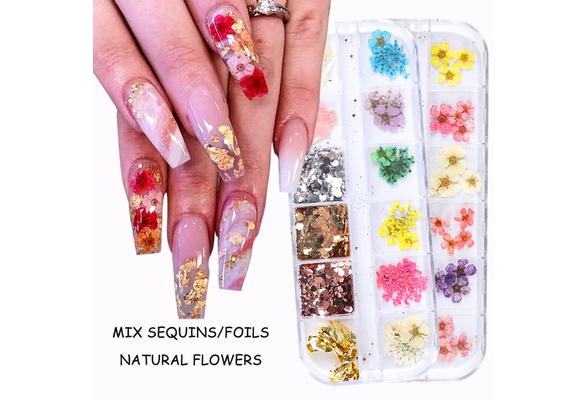Black Friday 24pcs Gypsophila Paniculata Dried Flowers Nails Art  Decorations 3D Nail Florals