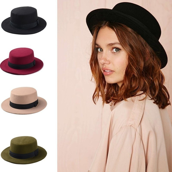 2020 Fashion Wool Pork Pie Boater Flat Top Hat For Women s Men s Felt 