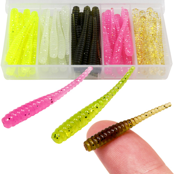 QualyQualy Soft Fishing Bait Soft Lures Lake Trout Lure Micro Tail Worms  Bait Lake River Trout Bass Fishing Lures Fishing Tackle 50Pcs/set