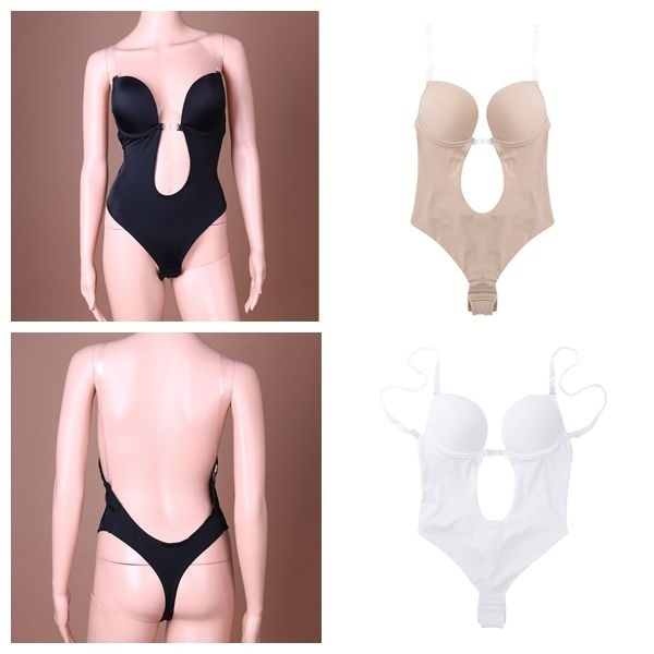 Women's Backless Bra Body Shaper Deep V Bodysuit Thong Convertible Seamless  U Plunge Body Suit