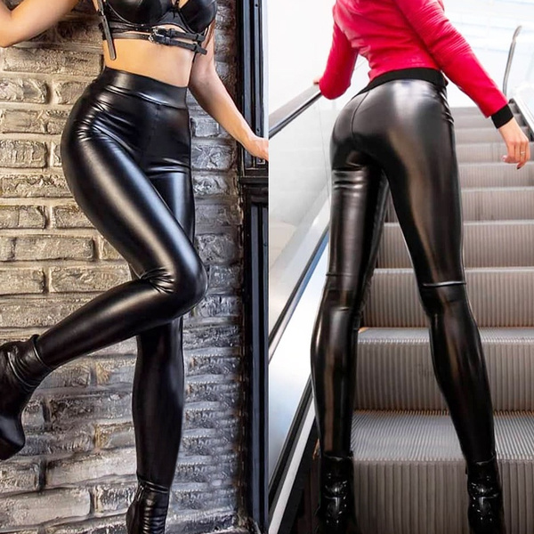 Women Black Leather Pant Skinny Leggings Slim Pencil Trousers